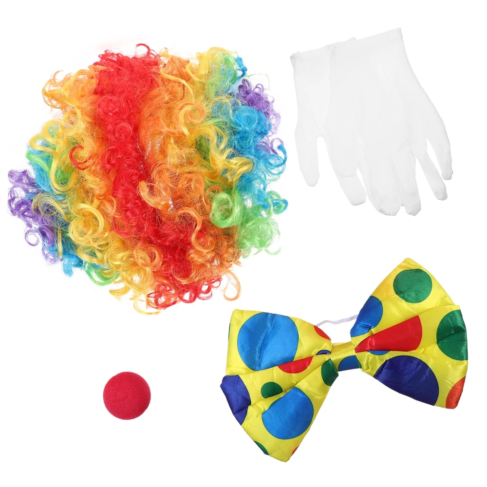 1 Set Clown Costume Set Cosplay Clown Wig Fake Nose Clown Gloves Bow Tie