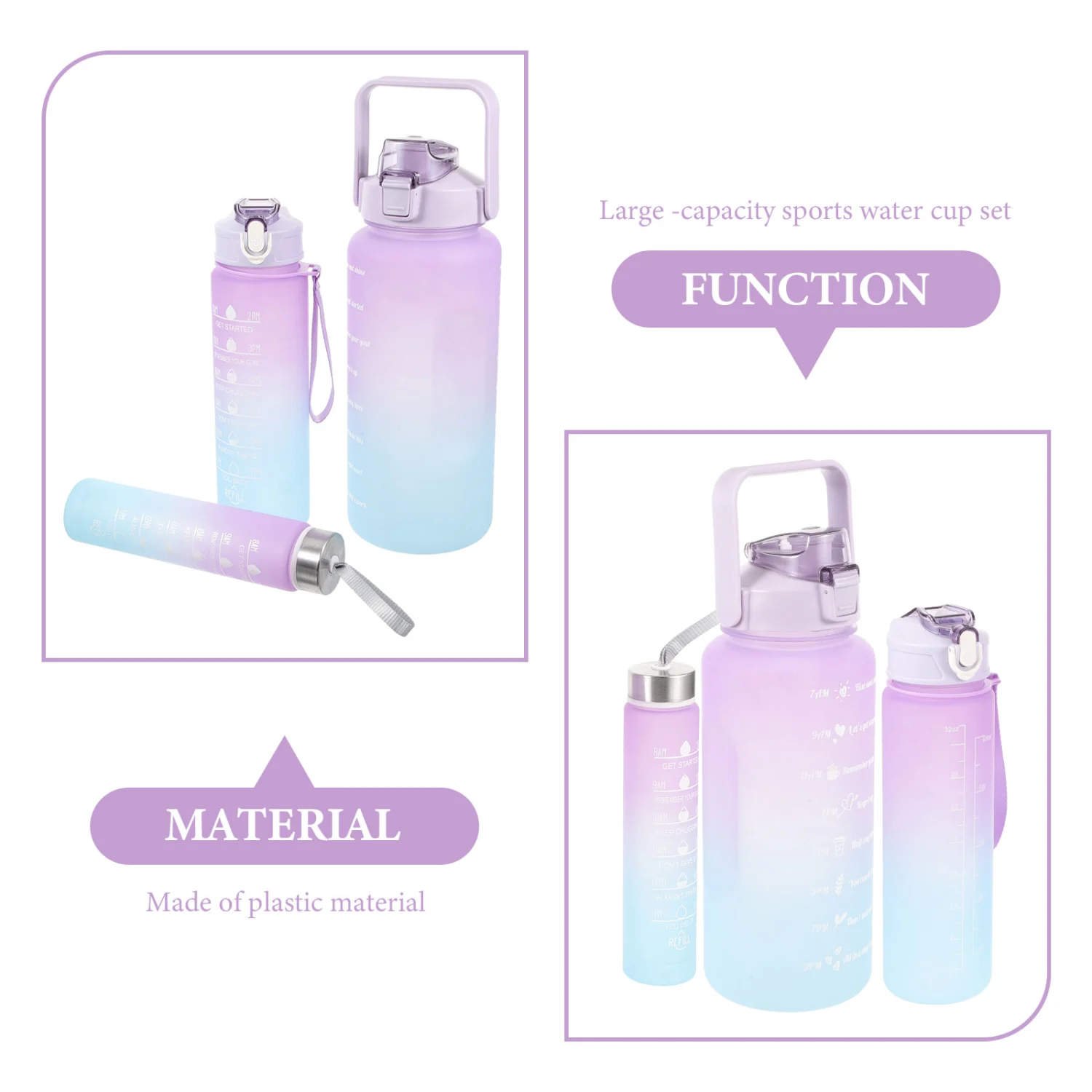 3pcs Workout Water Bottles Gym Sports Water Bottles Drinking Bottles Sports Bottles (2L, 900ML, 300ML)