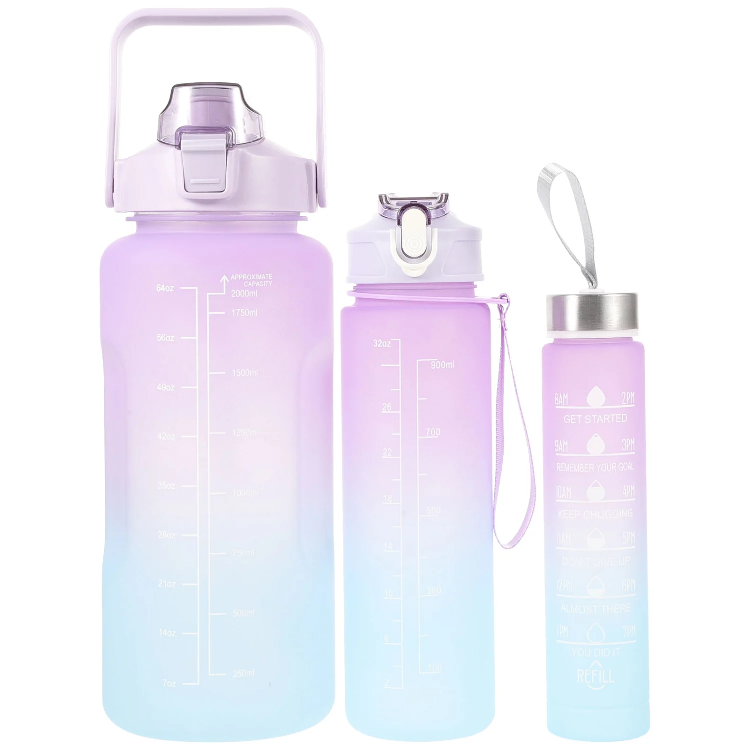 3pcs Workout Water Bottles Gym Sports Water Bottles Drinking Bottles Sports Bottles (2L, 900ML, 300ML)