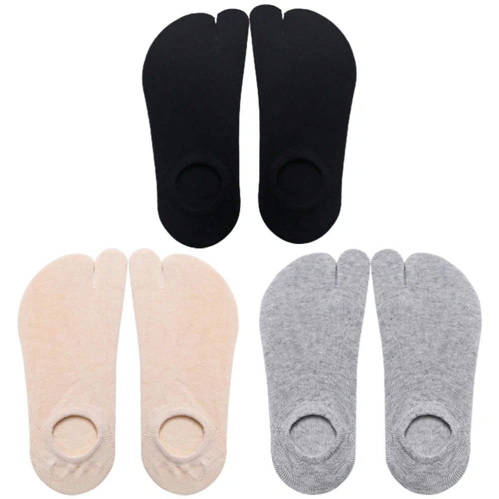 3 Pairs Toe Separating Cotton Socks Two Toes Socks Pure Color Shallow Mouth Socks