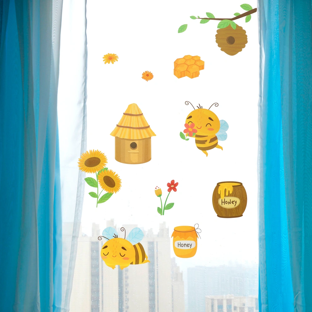 4 Sheets of Bee Themed Window Sticker Balcony Window Cling Cartoon Window Decal