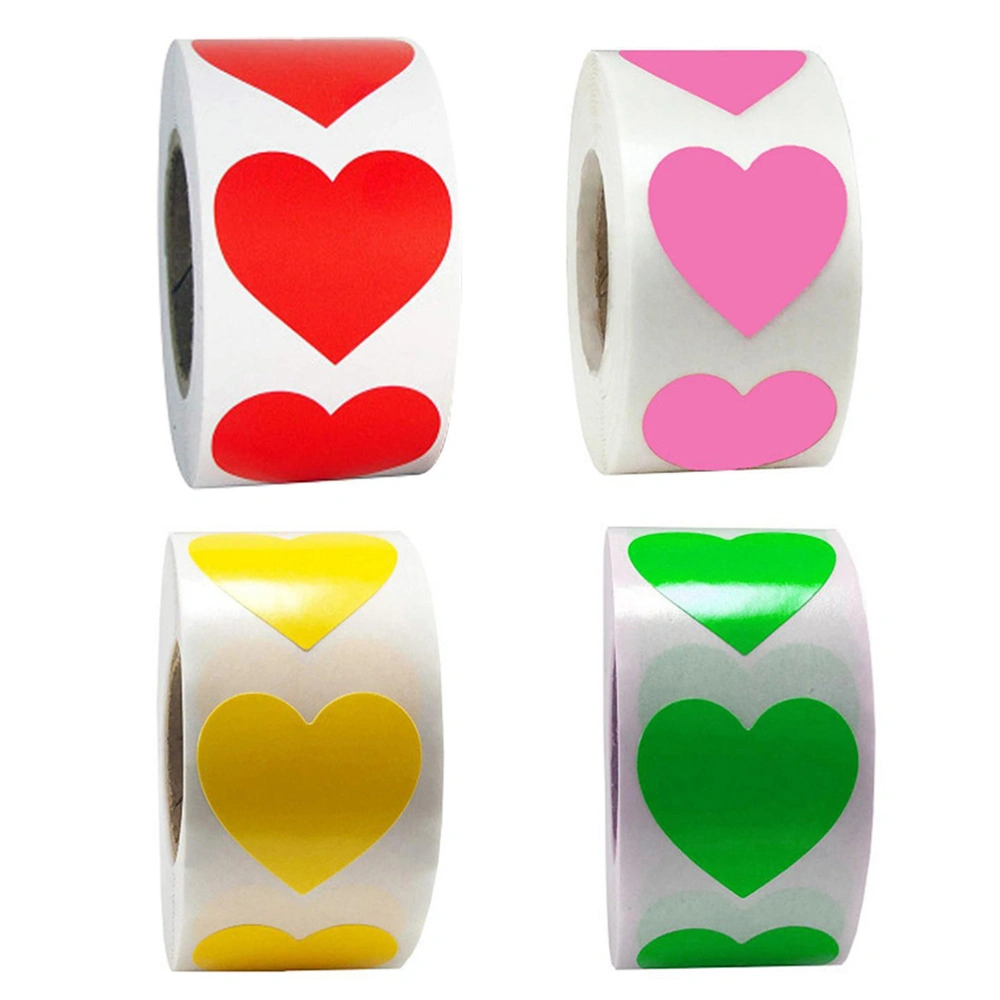 4 Rolls of Heart Roll Stickers Household Gift Stickers Label Stickers Packing Accessory