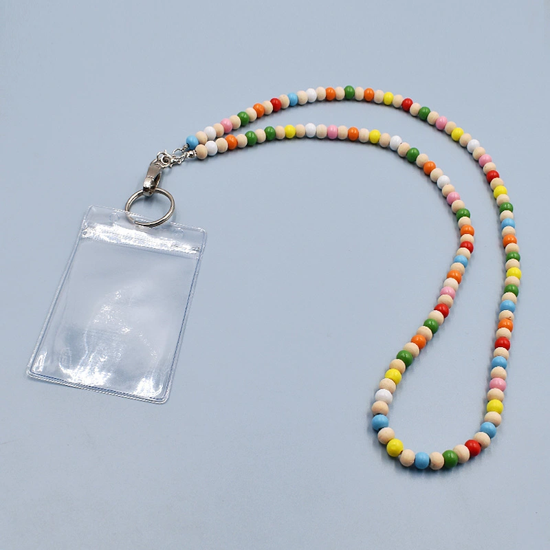 2pcs Colorful Beads Id Card Holder Id Card Beaded Lanyard Wood Beaded Lanyard with Id Holder