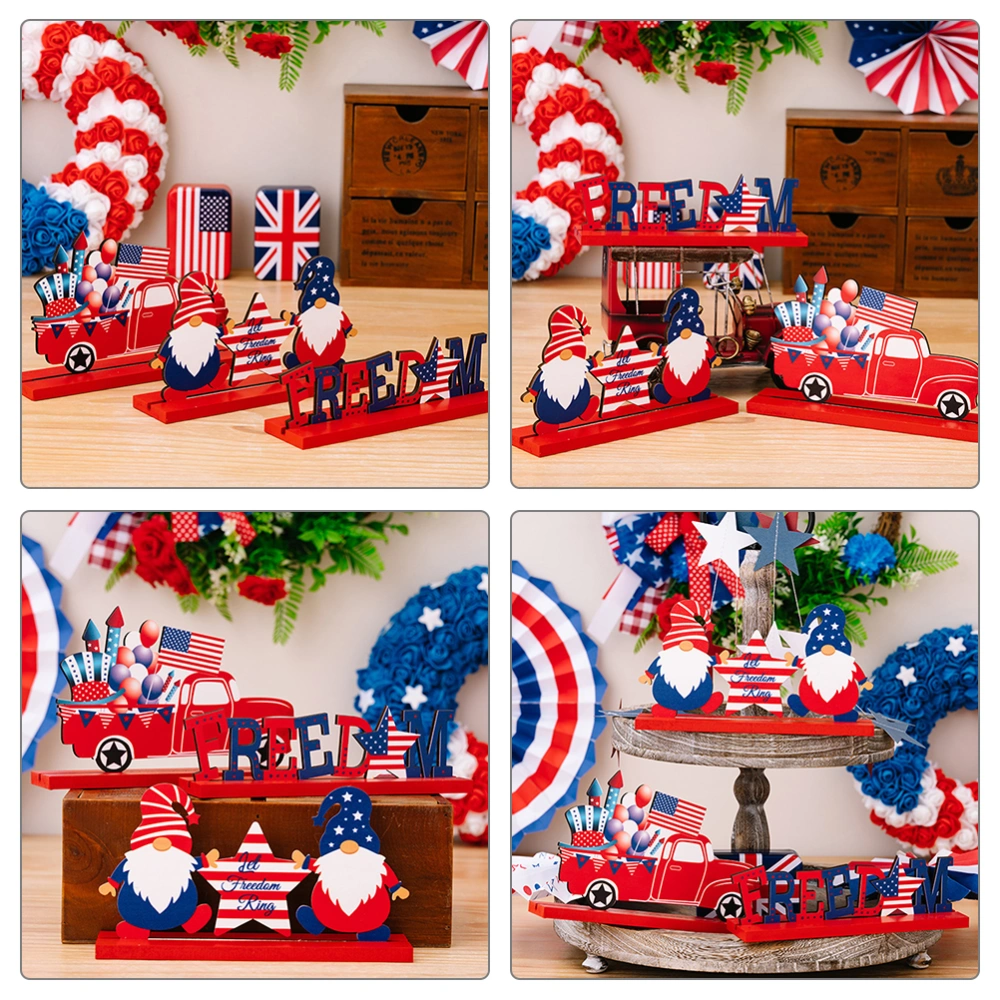 3pcs  Independence Day Wooden Tabletop Decor Patriotic Home Table Decor Desk Ornament