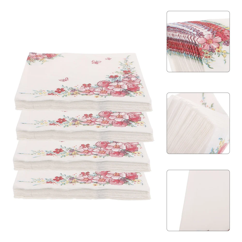 4 Bags of Exquisite Flower Pattern Napkin Dining Table Decorative Napkin Multi-use Facial Tissue