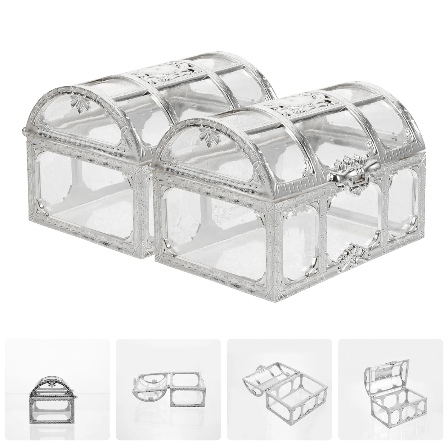 2pcs Vintage Jewelry Boxes Plastic Treasure Chests Rings Storage Cases for Wedding