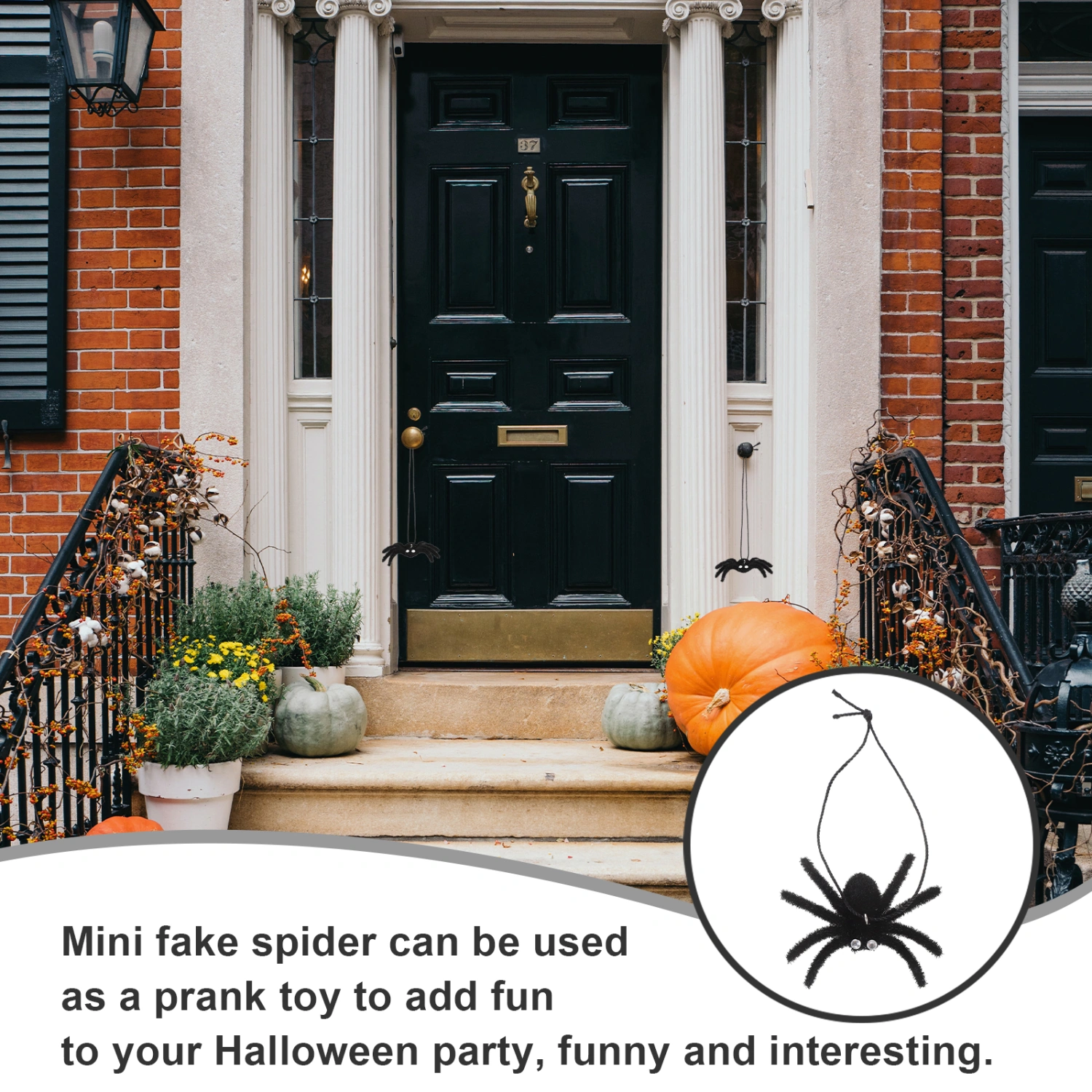 5pcs Halloween Spider Decors Flocking Spiders with Lanyard Halloween Haunted House Decorations