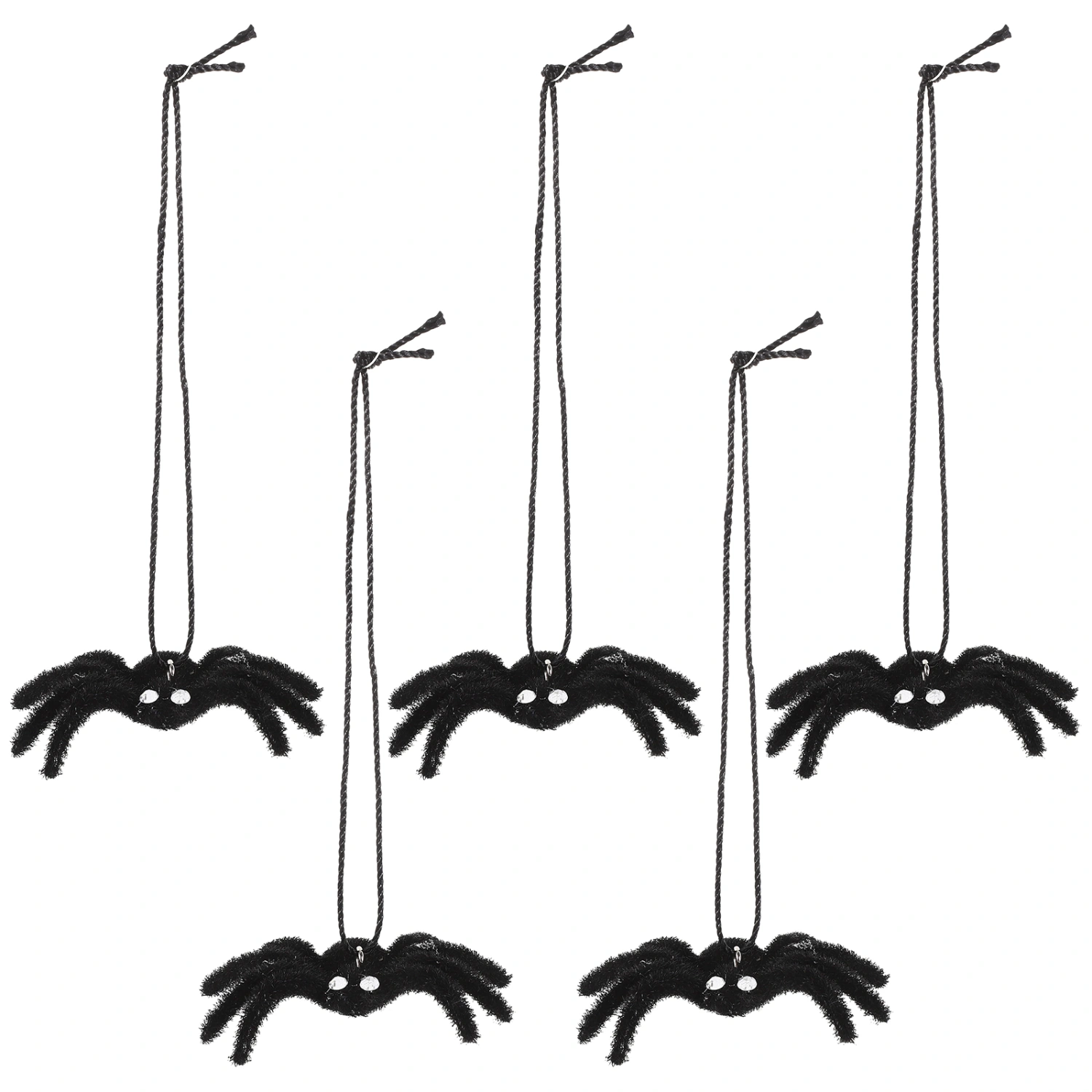5pcs Halloween Spider Decors Flocking Spiders with Lanyard Halloween Haunted House Decorations