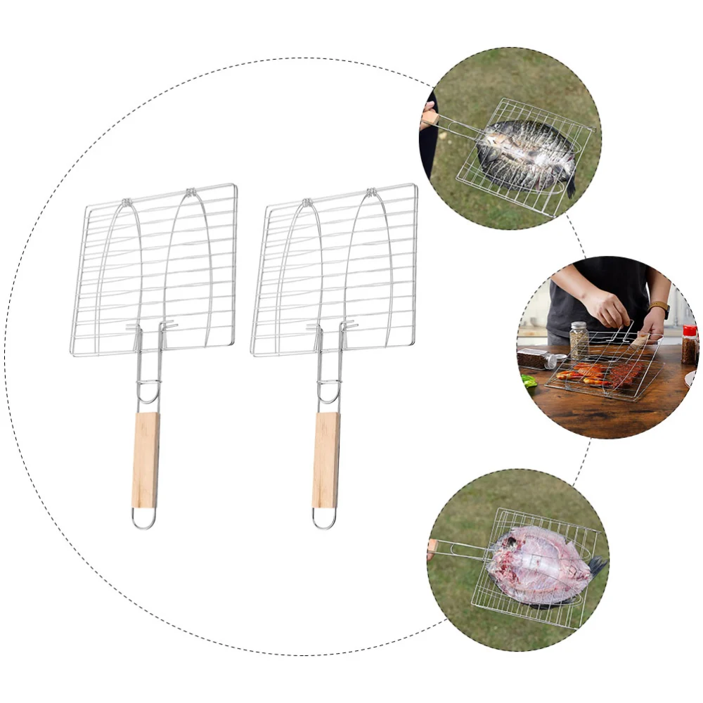 2pcs Grill Basket Fish Grilling Basket Barbecue Grilling Accessory Grilling Meat Clip