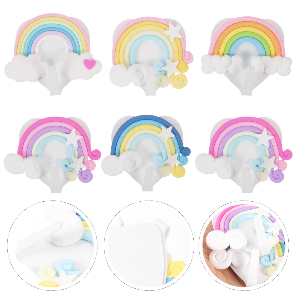 6 pcs Cute Hooks Rainbow Hooks Wall-Mounted Hooks Wall Clothes Hooks Towels Hooks