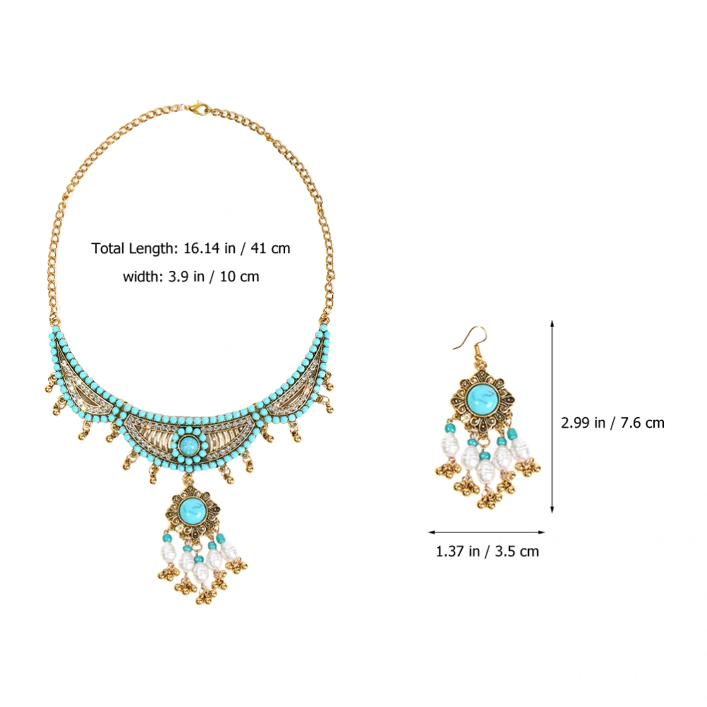 1 Set Women Costume Jewelry Ethnic Beads Necklace Earrings Beaded Bohemian Jewelry