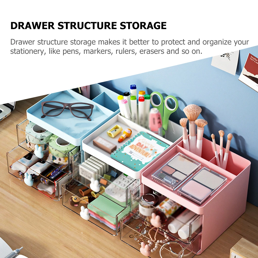Desk Organizer with Drawers Desktop Storage Drawer Multi-layer Stationery Storage Case Stationery Holder