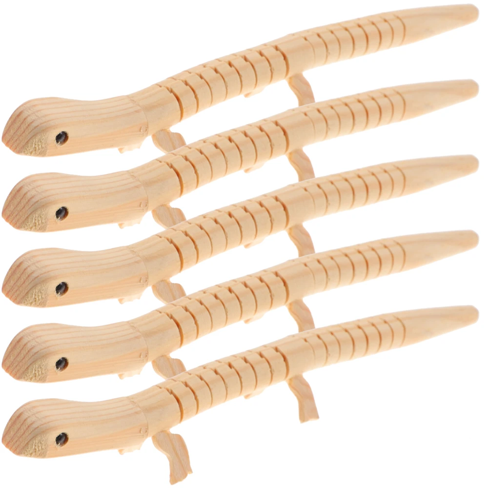 5pcs Wooden Unfinished Lizard Model Creative Wiggle Lizard Toy Kids Diy Wood Lizard Plaything