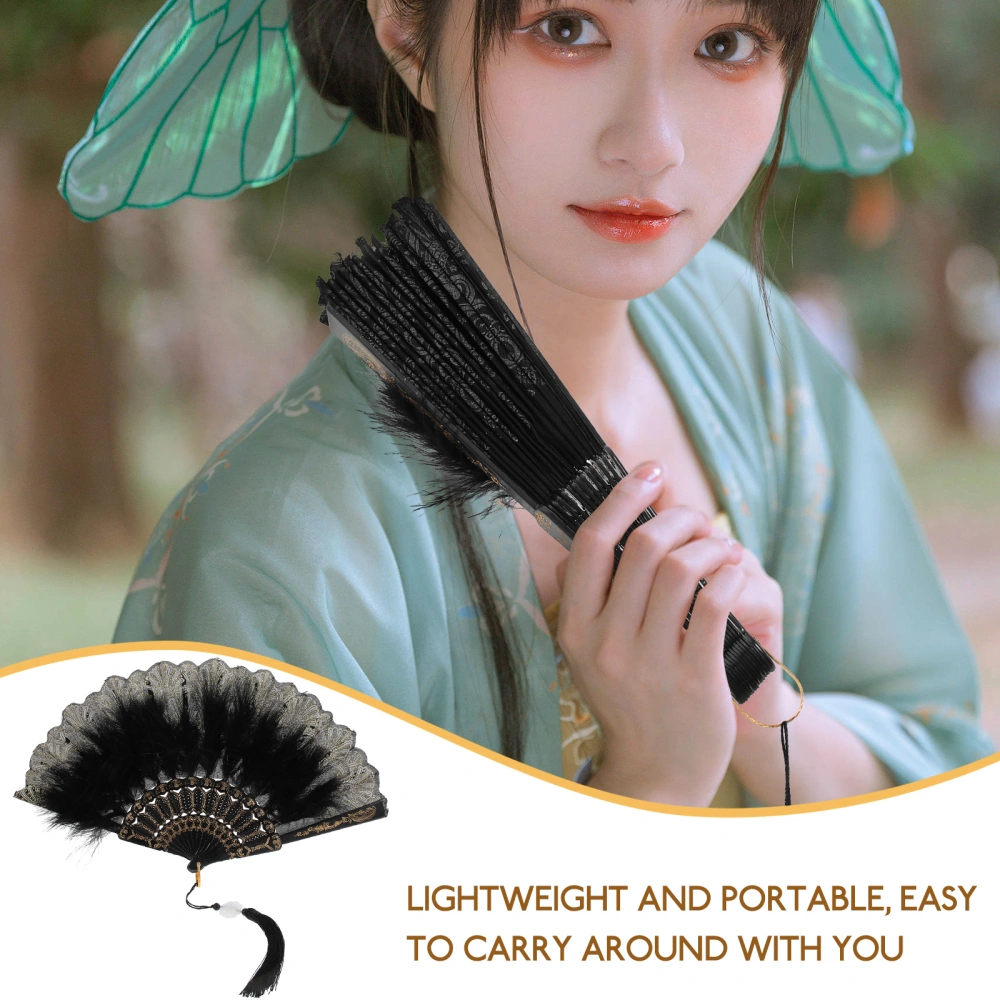 Embroidered Plume Fan Vintage Style Hand Fan Costume Party Dancing Hand Fan