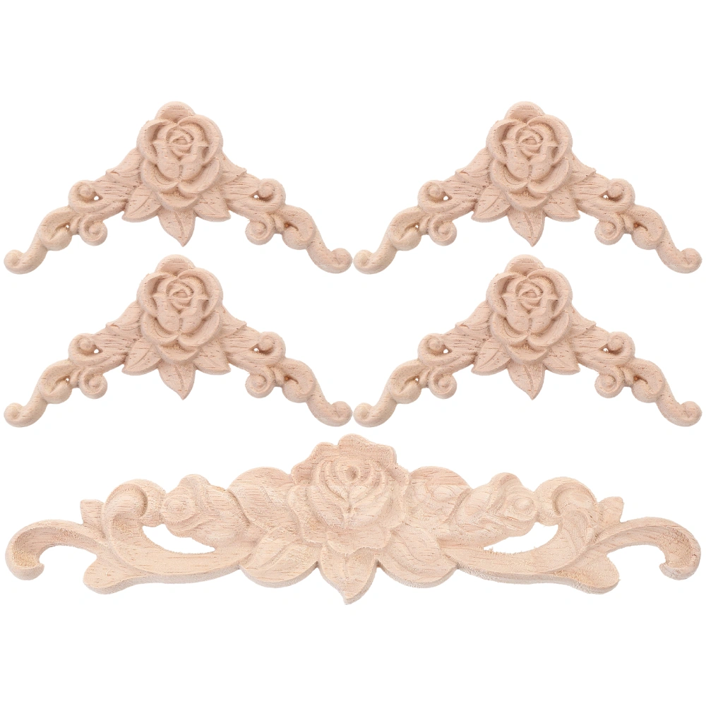 1 Set Wood Carved Onlay Applique Unpainted Furniture Wood Applique for Cabinet