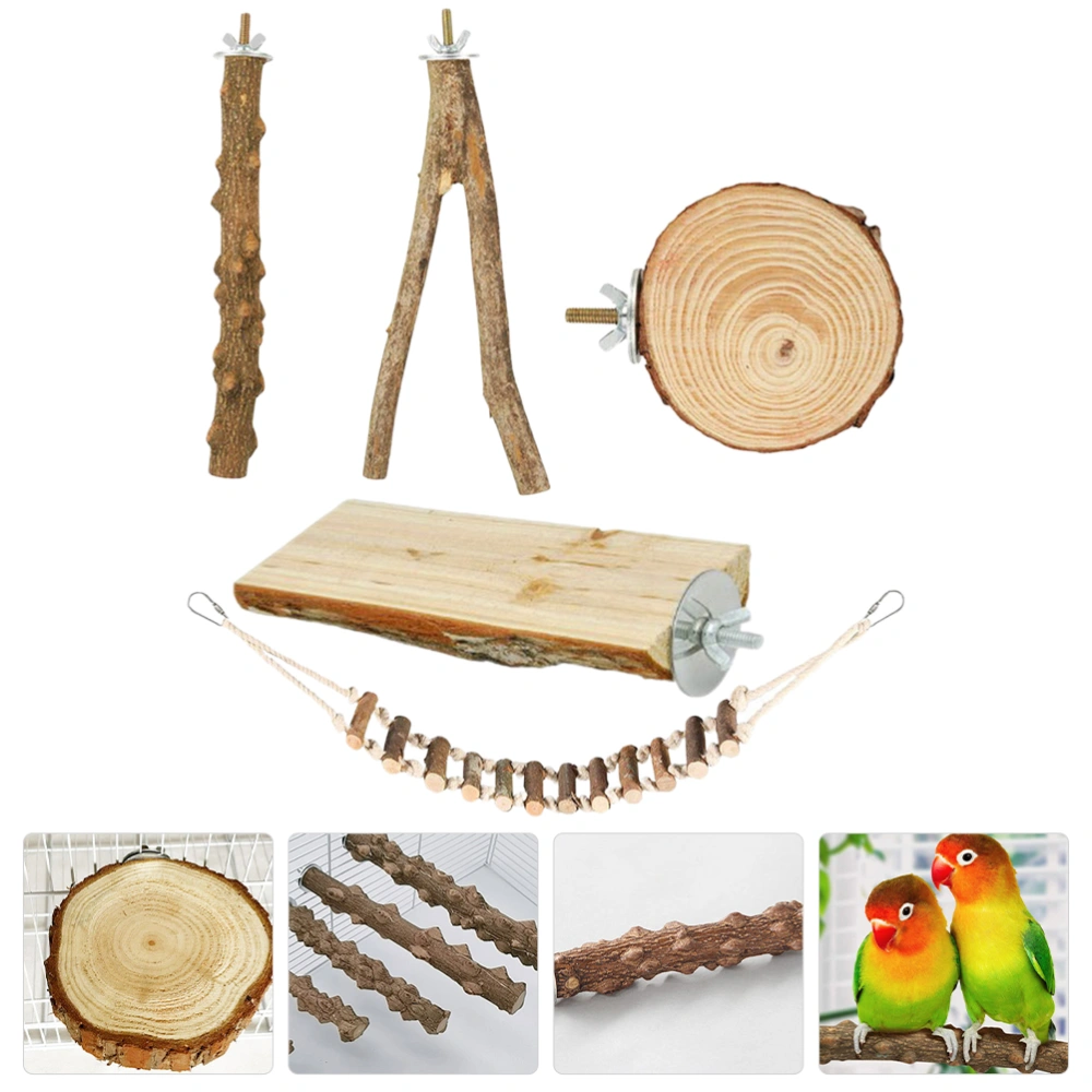 5pcs Bird Cage Perches Wood Parrot Perch Toys Bird Standing Sticks Parrot Cage Ladder Bride