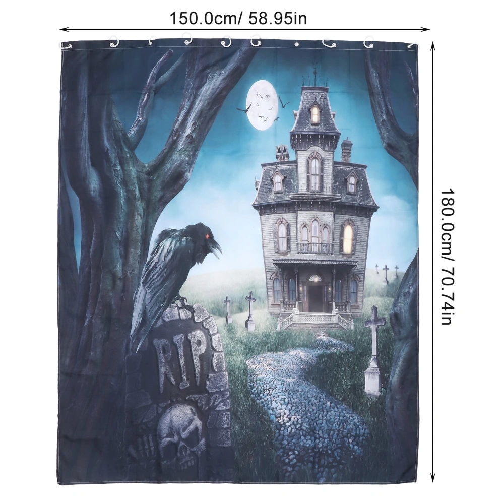 Halloween Shower Curtain Haunted House Pattern Curtain Bathroom Decorative Polyester Curtain