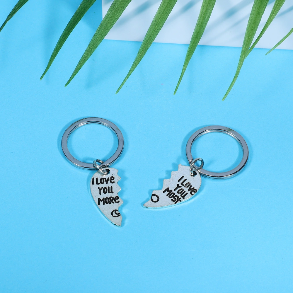 1 Pair Couple Keychains I Love You Most/More Heart Shaped Puzzle Key Rings for Boyfriend Girlfriend Husband Wife