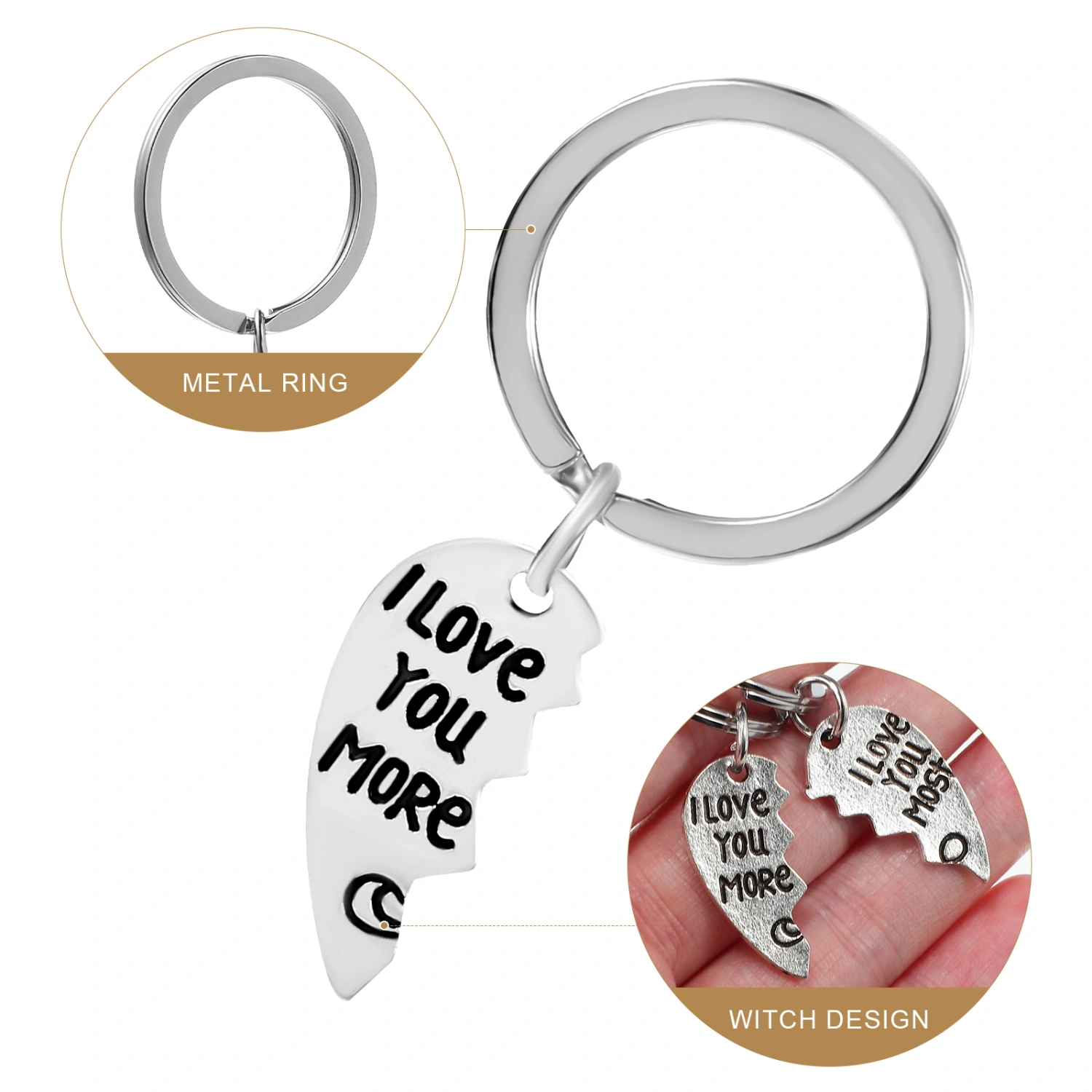 1 Pair Couple Keychains I Love You Most/More Heart Shaped Puzzle Key Rings for Boyfriend Girlfriend Husband Wife