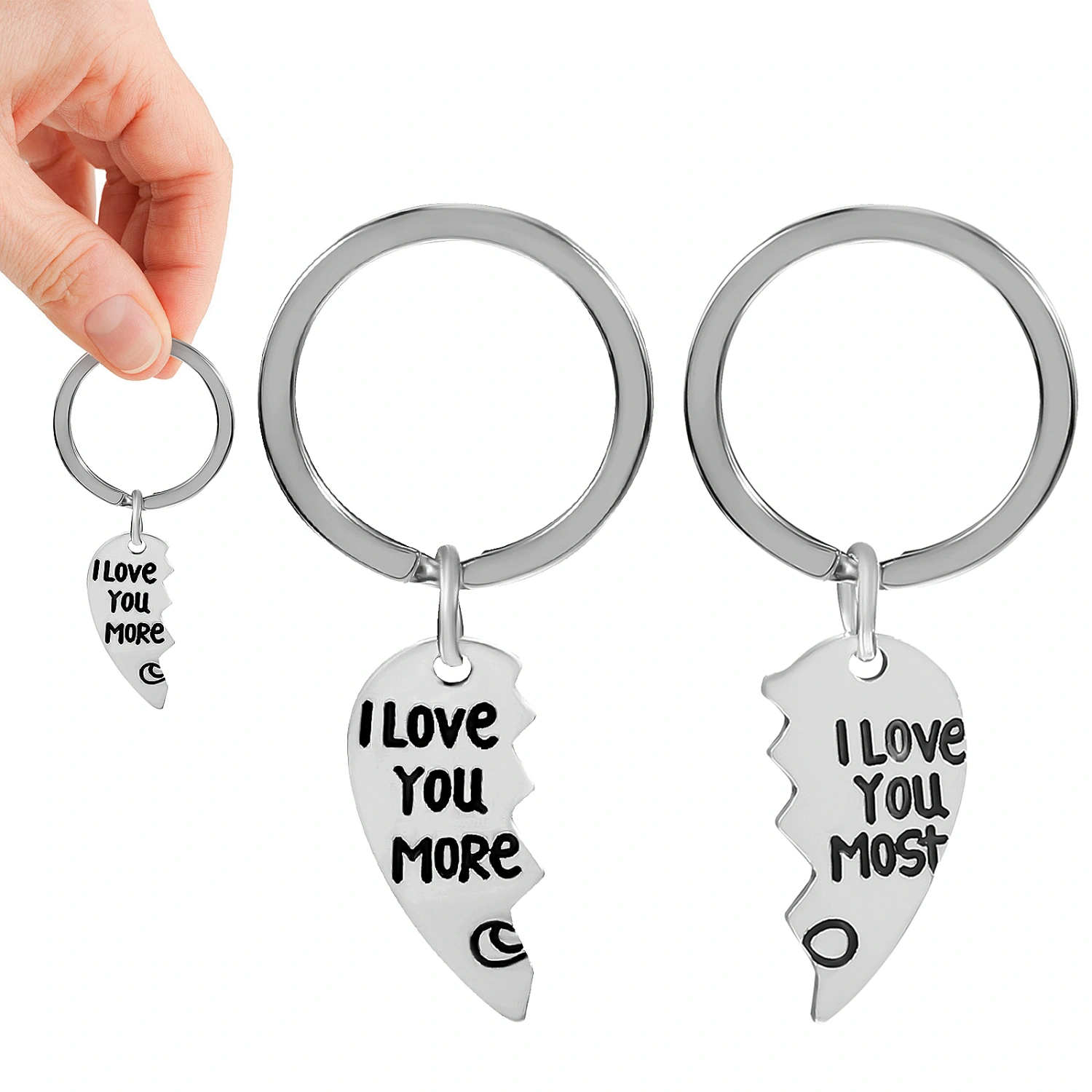 1 Pair Couple Keychains I Love You Most/More Heart Shaped Puzzle Key Rings for Boyfriend Girlfriend Husband Wife