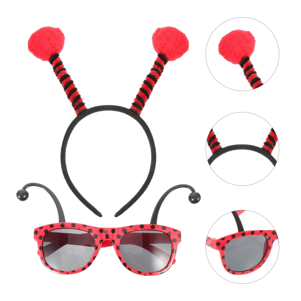 1 Set of Ladybug Ears Headband Ladybug Glasses Decor Party Hair Band Styling Costume Party Favor