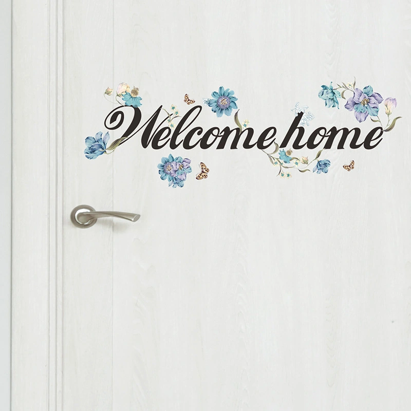 2 Sets of Welcome Sticker for Front Door Wall Lettering Floral Pattern Wall Sticker for Bedroom Living Room