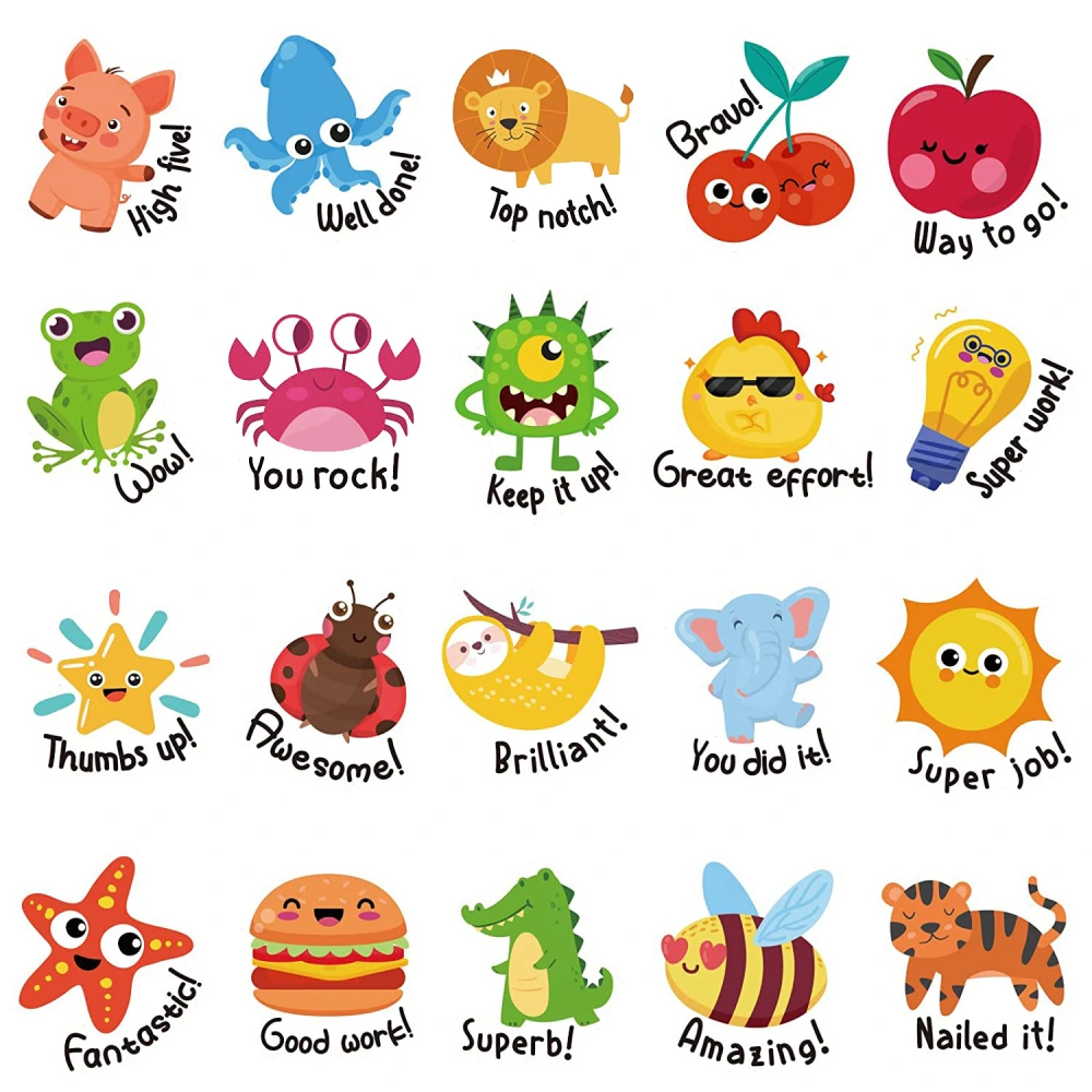 20 Sheets of Cartoon Stickers Fruits Animals Stickers Kids Stickers Self-adhesive Stickers Rewards Stickers