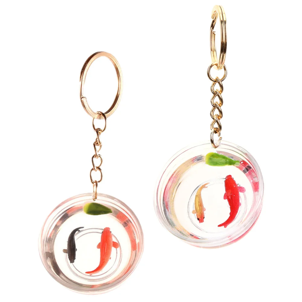 2pcs Fish Charm Keychain Fish Tank Design Keychaian Key Ring Bag Hanging Decors