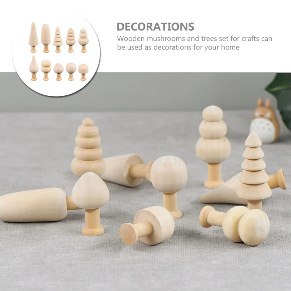 10Pcs Wooden Mushroom Decors Unfinished Wooden Tree Decorations DIY Small Mushroom Ornaments