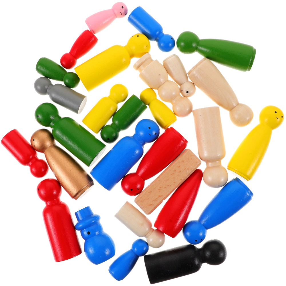 28pcs Wood Peg Dolls Miniature Figures Kids Toys Diy Wood Dolls Diy Crafts Supplies