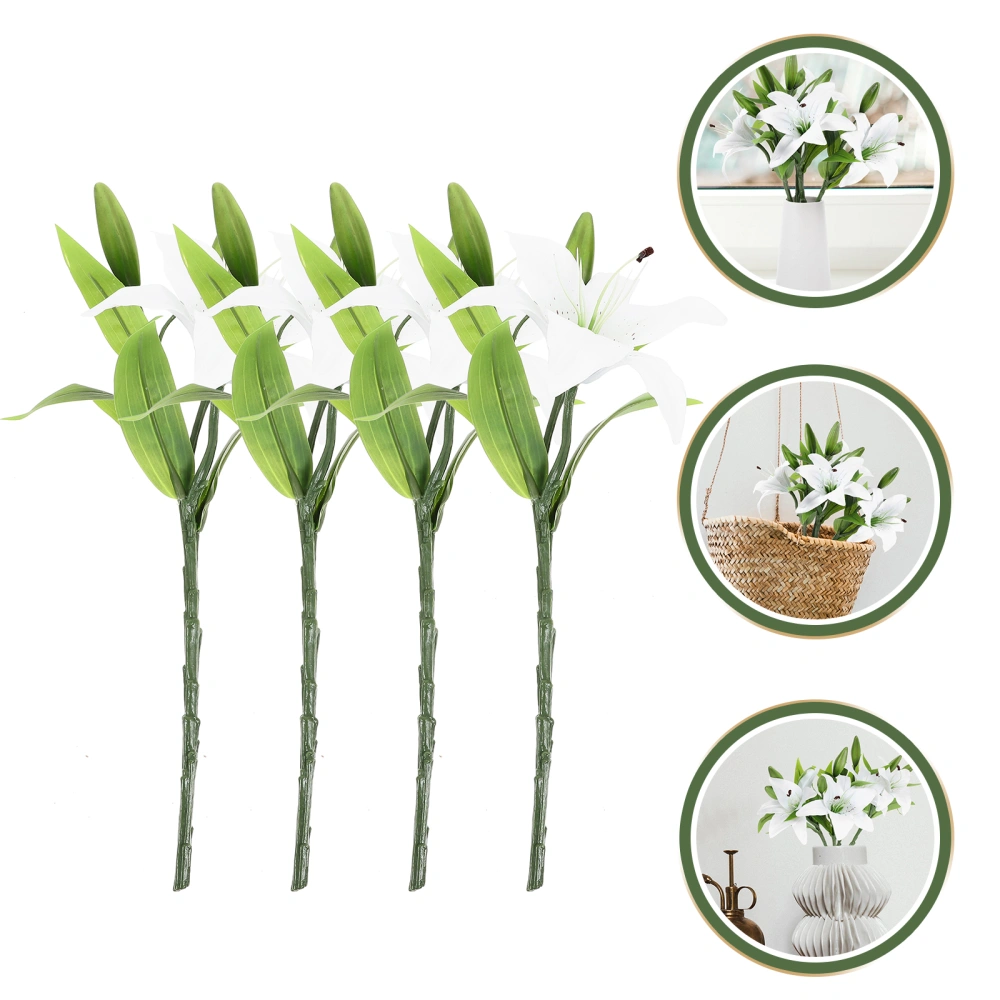 4Pcs Real Touch Lily Flowers Artificial Lily Flower Bouquet Faux Simulation Lily Flowers