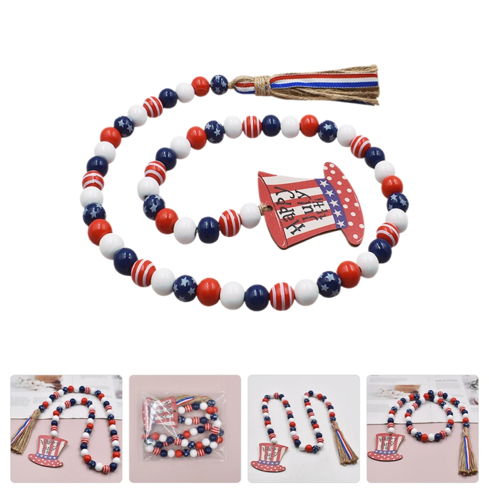 Patriotic Wood Bead Garland Farmhouse Wall Hanging Prayer Beads Home Decor