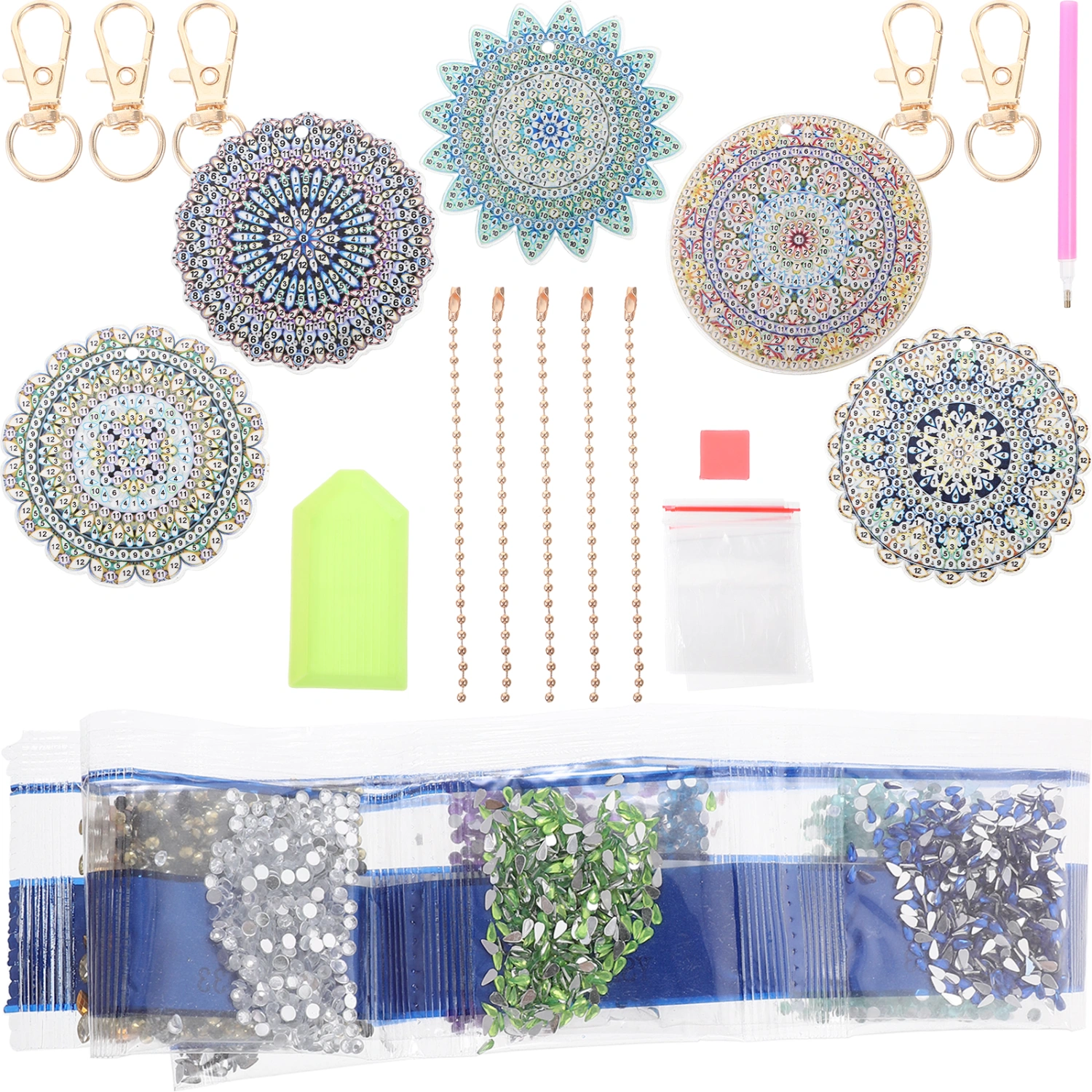 5pcs Diy Diamond Art Painting Mandala Key Chain Mandala Diy Keychains For Diy Lover