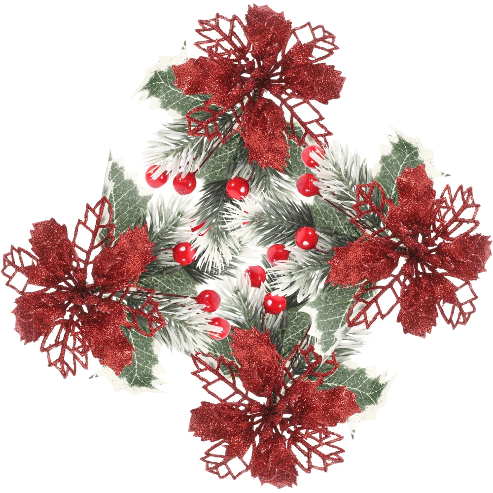 4pcs Christmas Tree DIY Simulation Flower Artificial Flower Leaf DIY Wreath Garland Xmas Flower