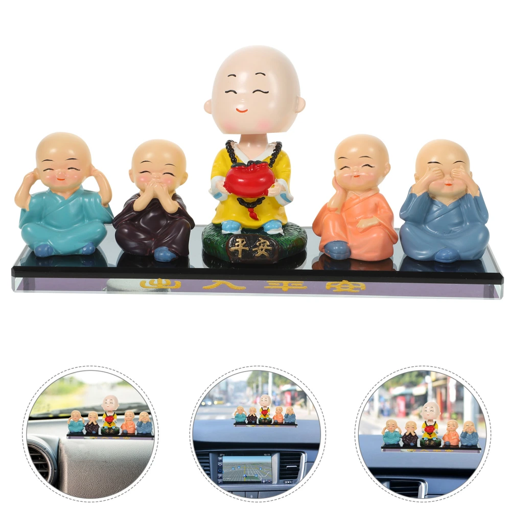 1 Set of Dashboard Decorative Small Monk Statue Cartoon Resin Monk Figurine Monk Decoration