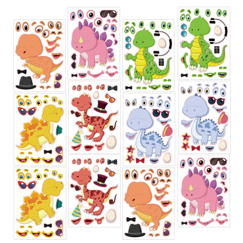 24pcs Cartoon Make Your Own Dinosaur Stickers DIY Dinosaur Stickers Dinosaur Decals