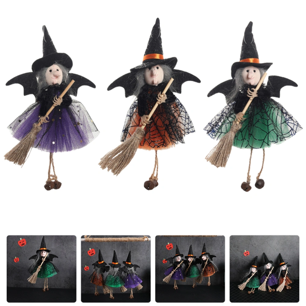 3Pcs Hanging Witch Figurine Adorable Halloween Decor Decorative Witch Doll Festival Accessory