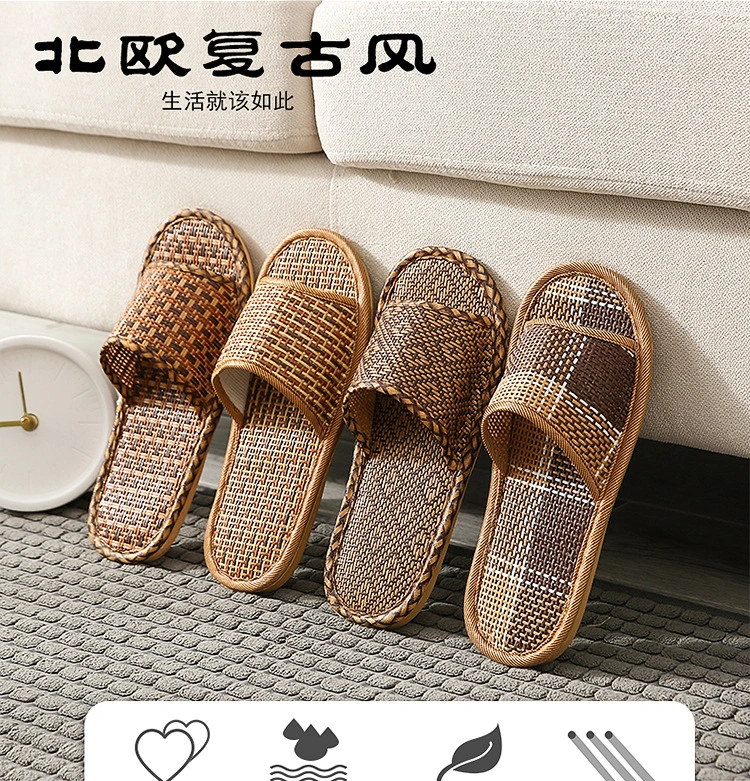 1 Pair Nordic Slippers Rattan Grass Woven Slippers Home Indoor Slippers for Men Women