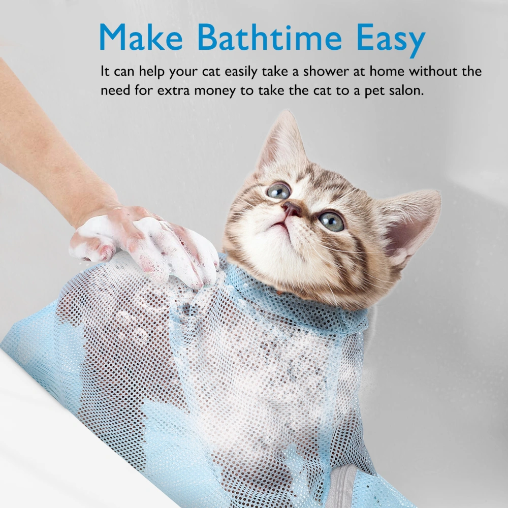 Cat Bathing Bag Adjustable Multifunctional Breathable Cat Washing Bag with Muzzle for Shower Nail Trimming