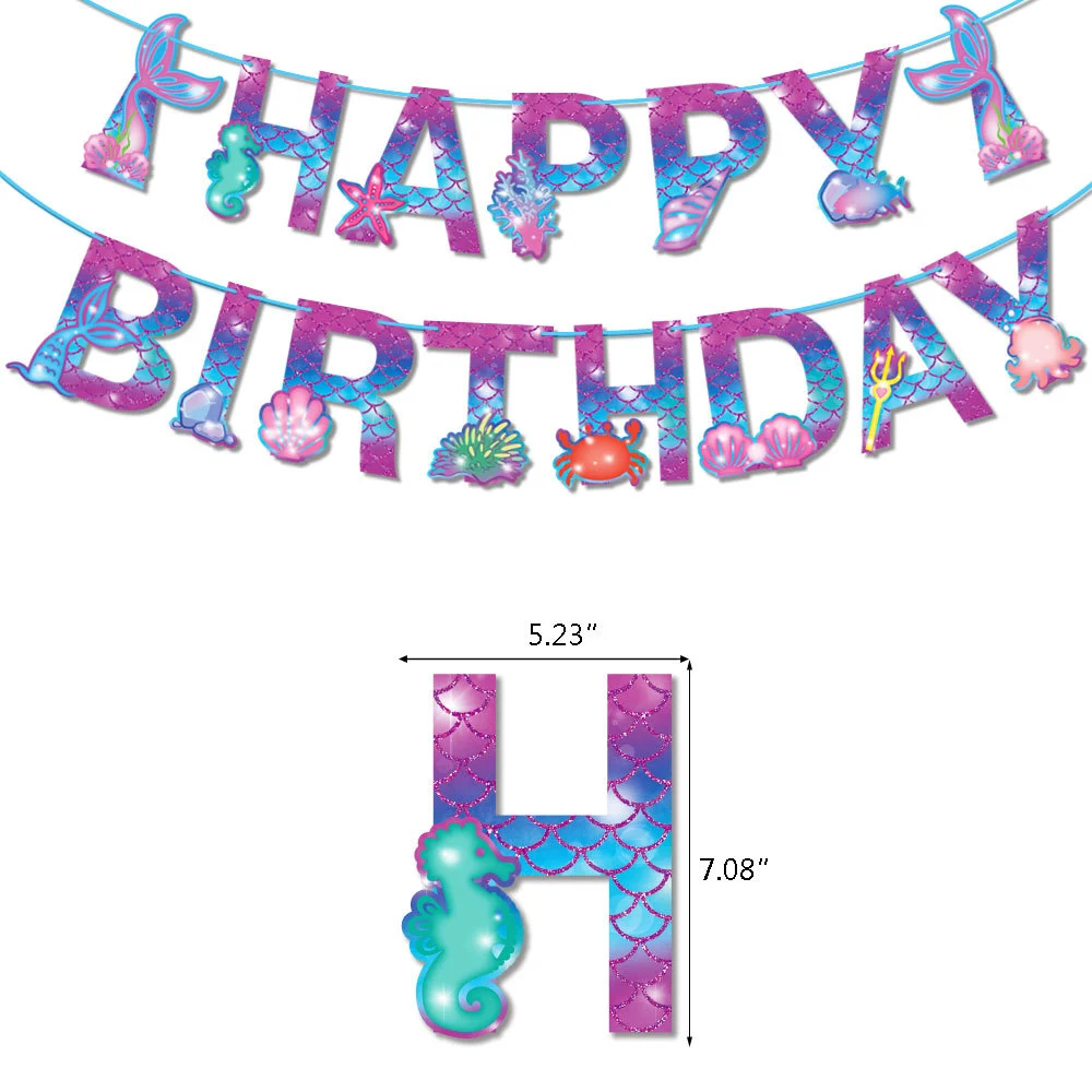 1 set of Birthday Party Decorations Ocean Theme Birthday Banners Party Cupcake Toppers