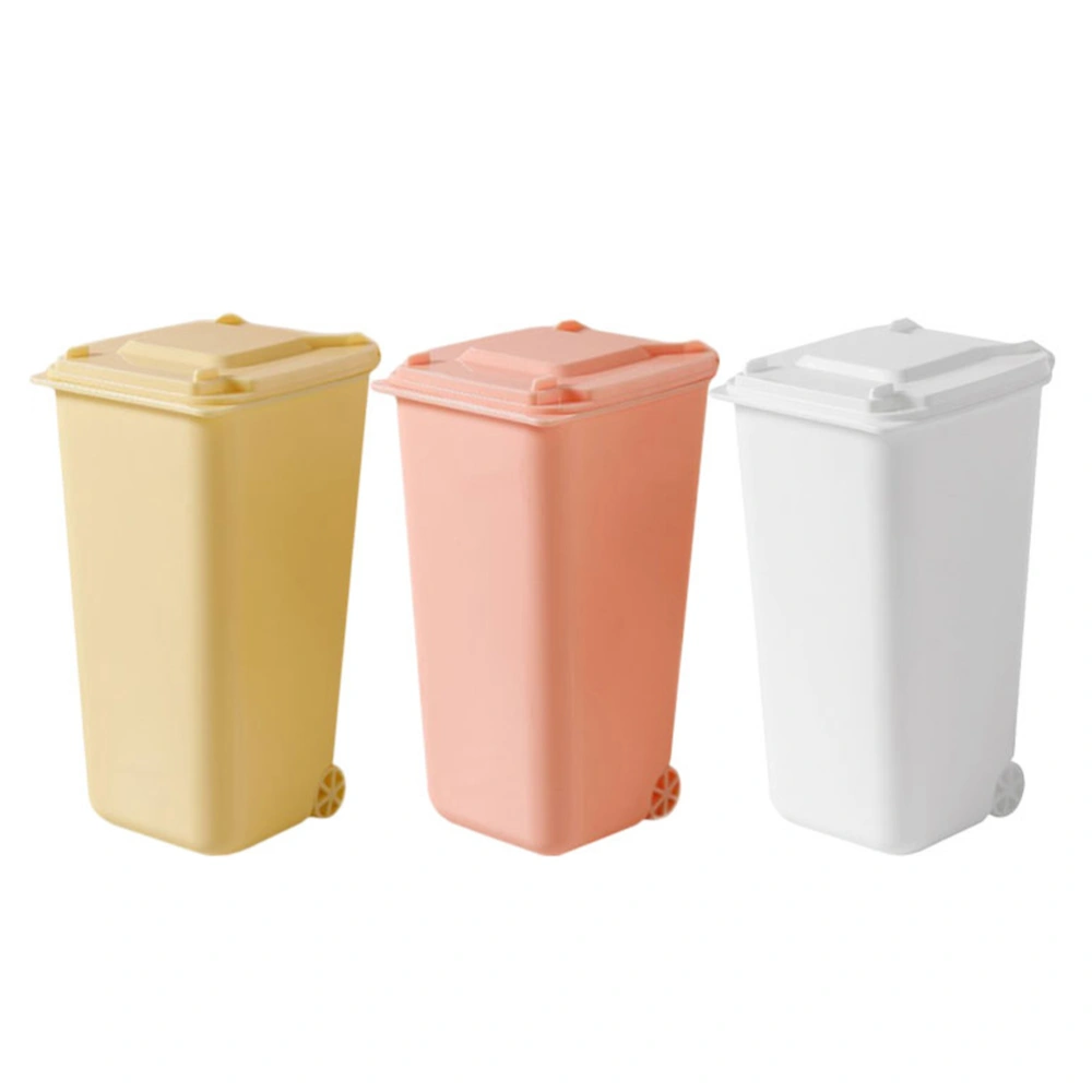 3Pcs Tabletop Trash Bin Desk Covered Trash Can Garbage Bucket Mini Trash Can Desktop Waste Bucket