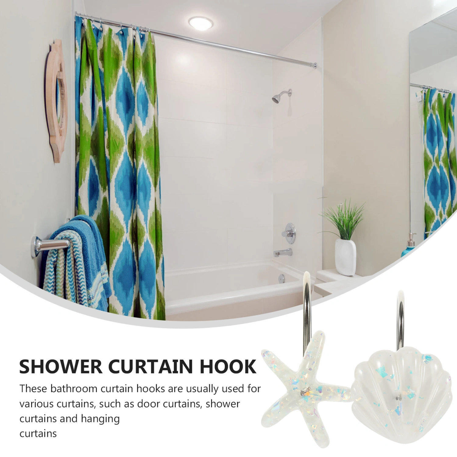 1 box of Shower Curtain Hooks Bath Decorative Curtain Hooks Bathroom Accessory