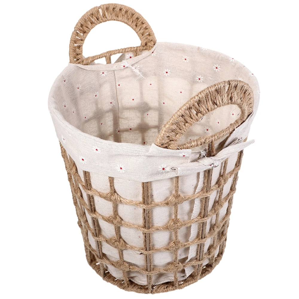 Hand Woven Sundries Basket Hemp Rope Storage Basket Desktop Organizer With Handle