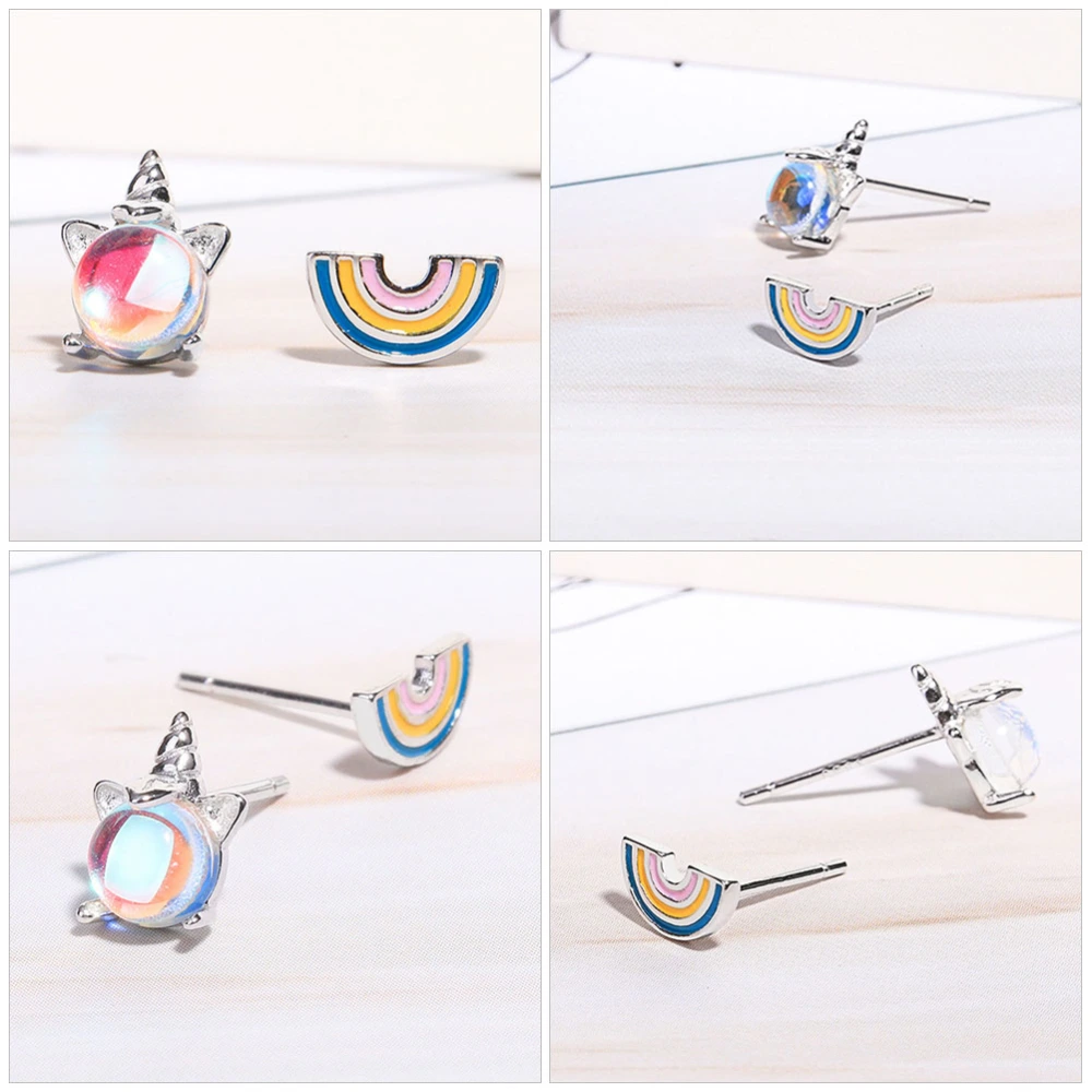 1 Pair Asymmetrical Earrings Unicorn Rainbow Earrings Stud Earrings for Women Girls