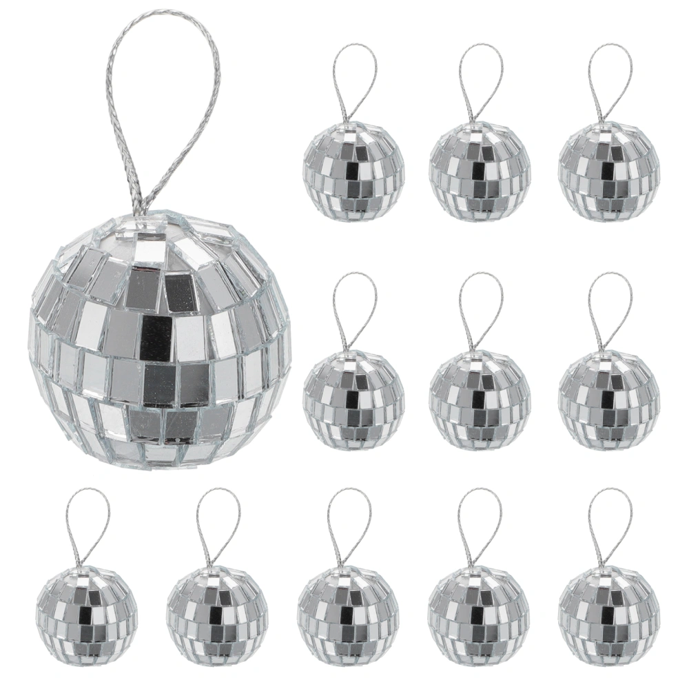 12 pcs Silver Disco Balls Hanging Glass Mirror Disco Balls Disco Hanging Ornament Balls