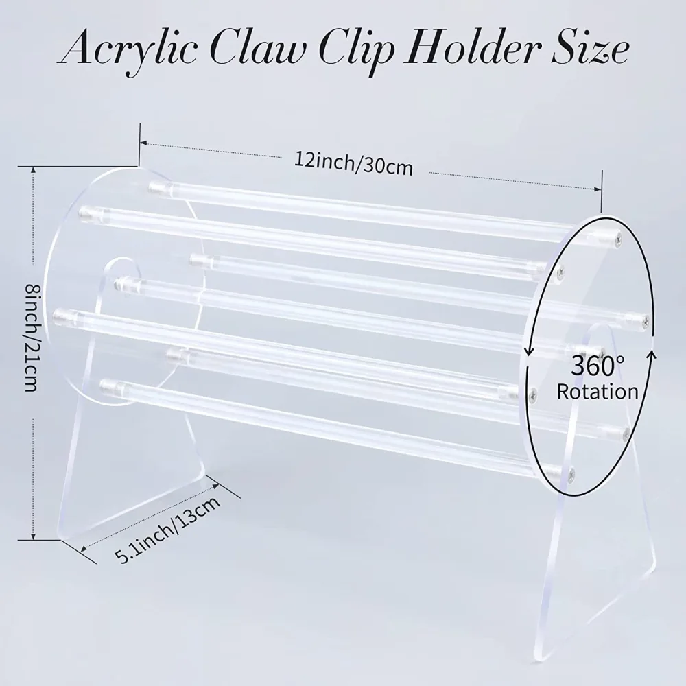 Acrylic Claw Clip Organizer Holder 360-Degree Rotating Claw Clip Holder Bracelets Holder