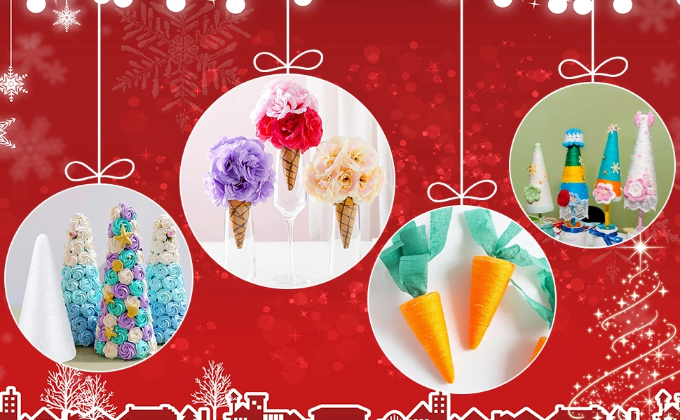 16pcs  Christmas Cones Toys Drawing Foams Cones Decorative White Cones Kindergarten White Cones