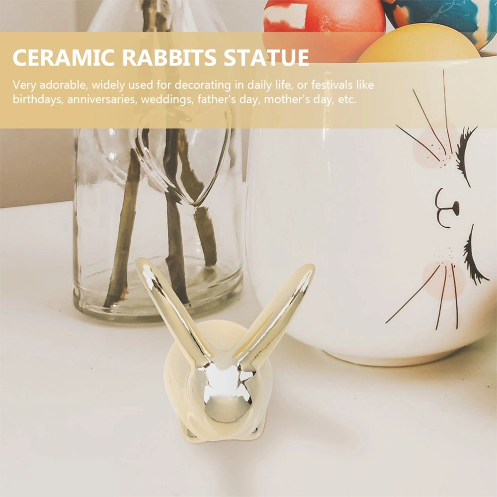 3pcs Ceramic Animal Bunny Figurines Ornaments Ceramic Rabbit Bunny Figurine Easter Home Decor