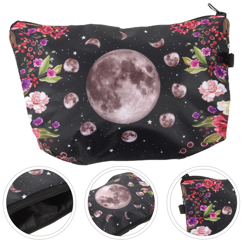 Moon Phase Flower Pattern Makeup Bag Travel Cosmetics Bag Portable Toiletry Bag for Women