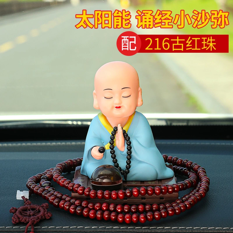 Monk Ornament Car Dashboard Monk Figure Decor Novel Monk Statue with Buddha Beads